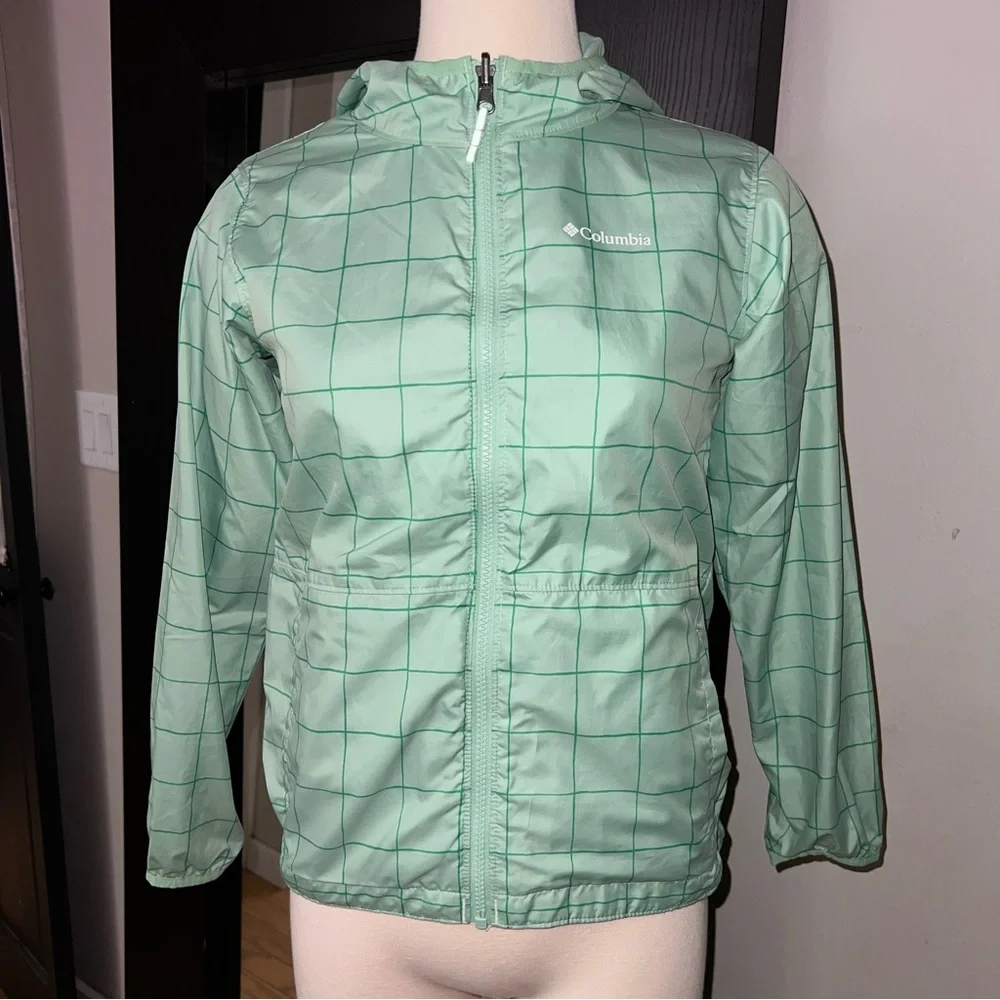 Columbia Lt Green Kids Pixel Grabber Reversible Jacket, size M 10/12